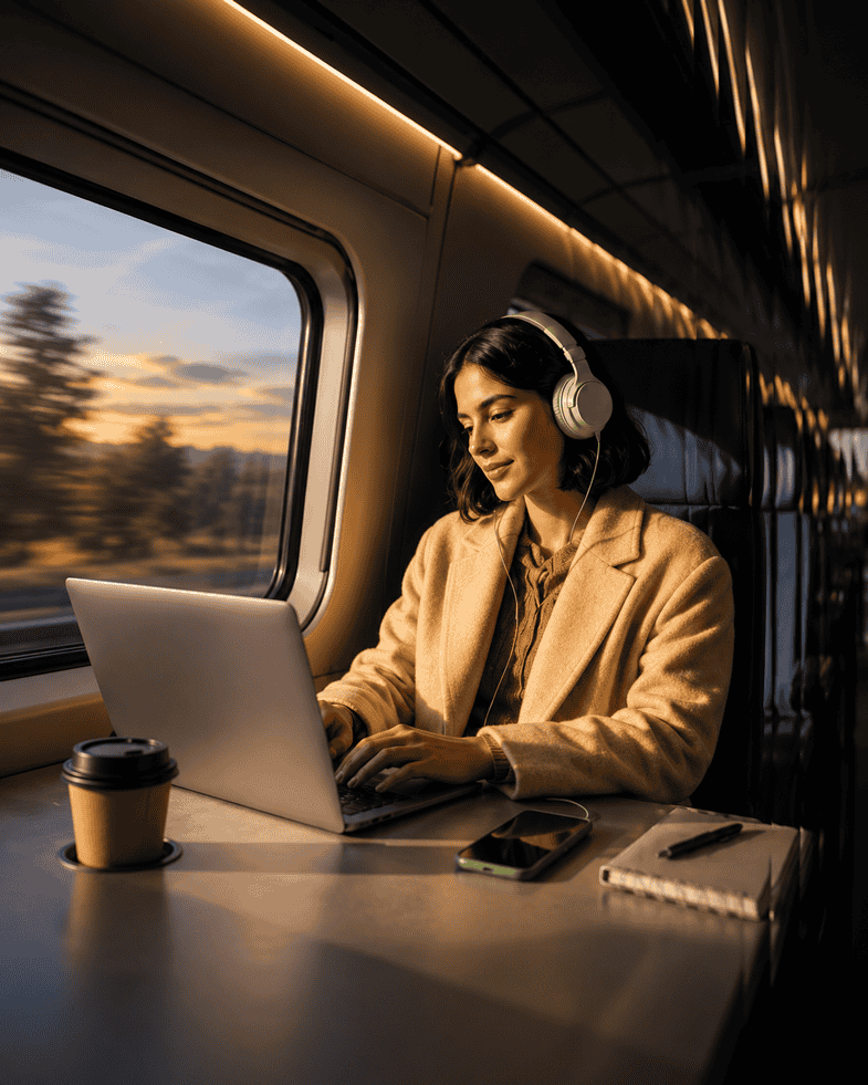 Person listening with headphones