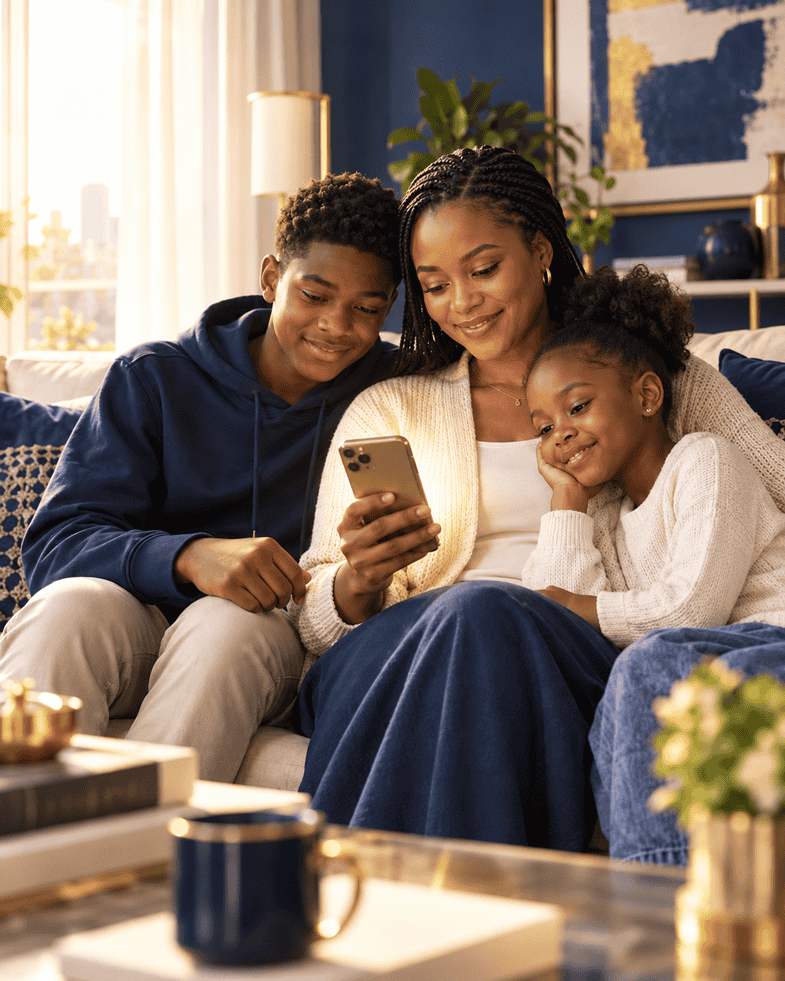 Family using the Rhapsody App together on the couch